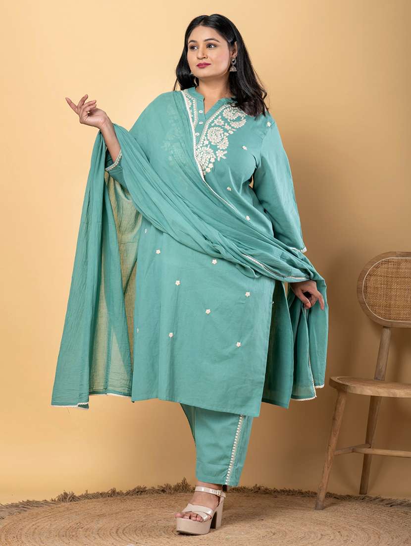 green cotton blend suit  set - 22058470 -  Standard Image - 2