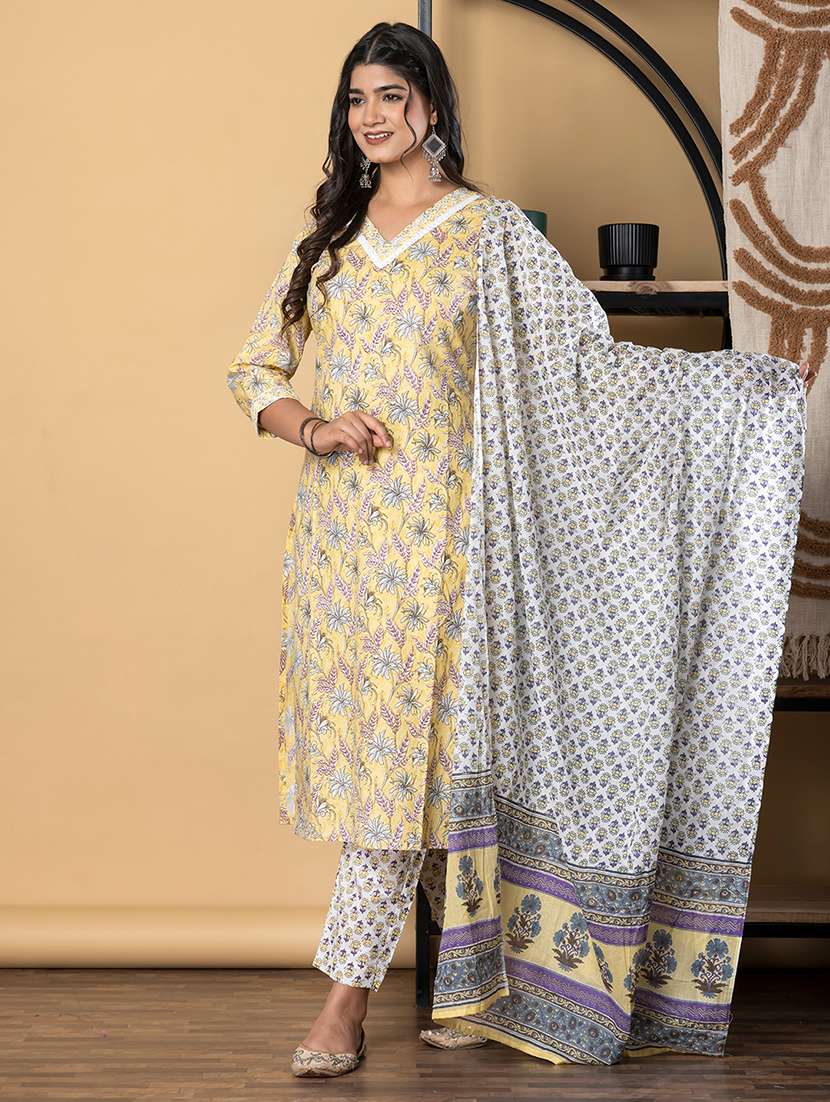 yellow cotton suit  set - 22058479 -  Standard Image - 2