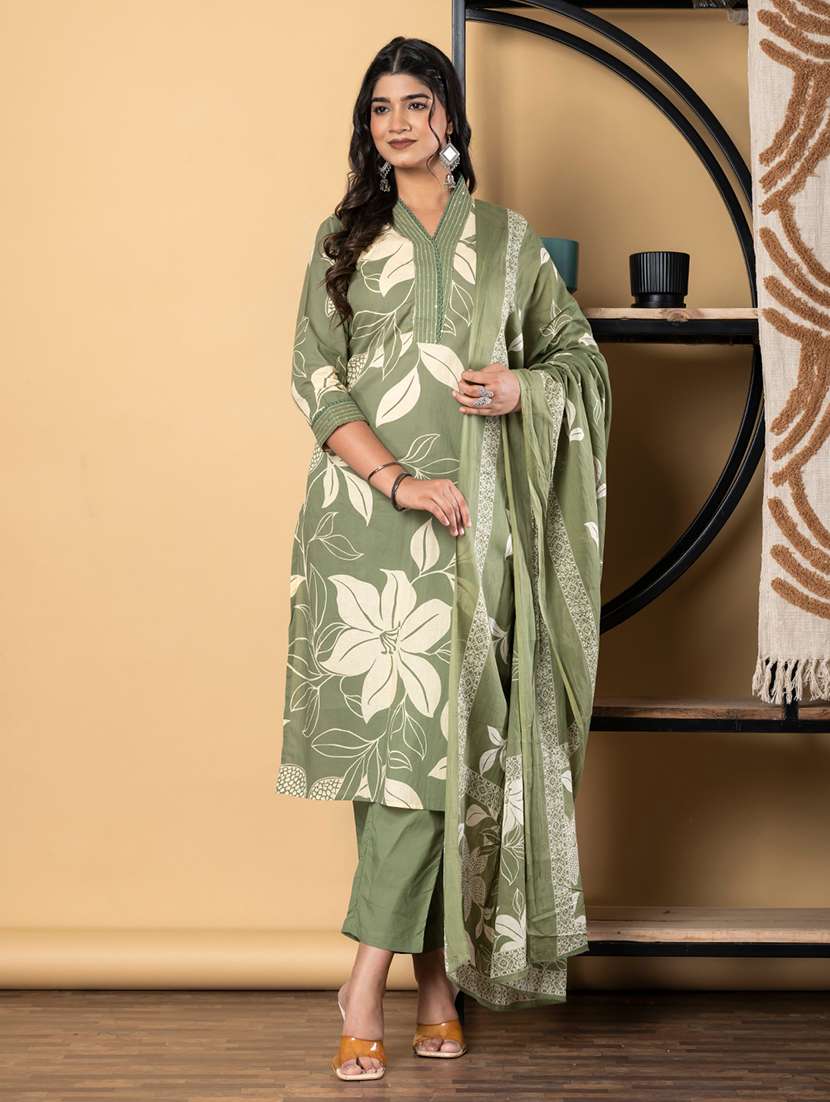 green cotton suit  set