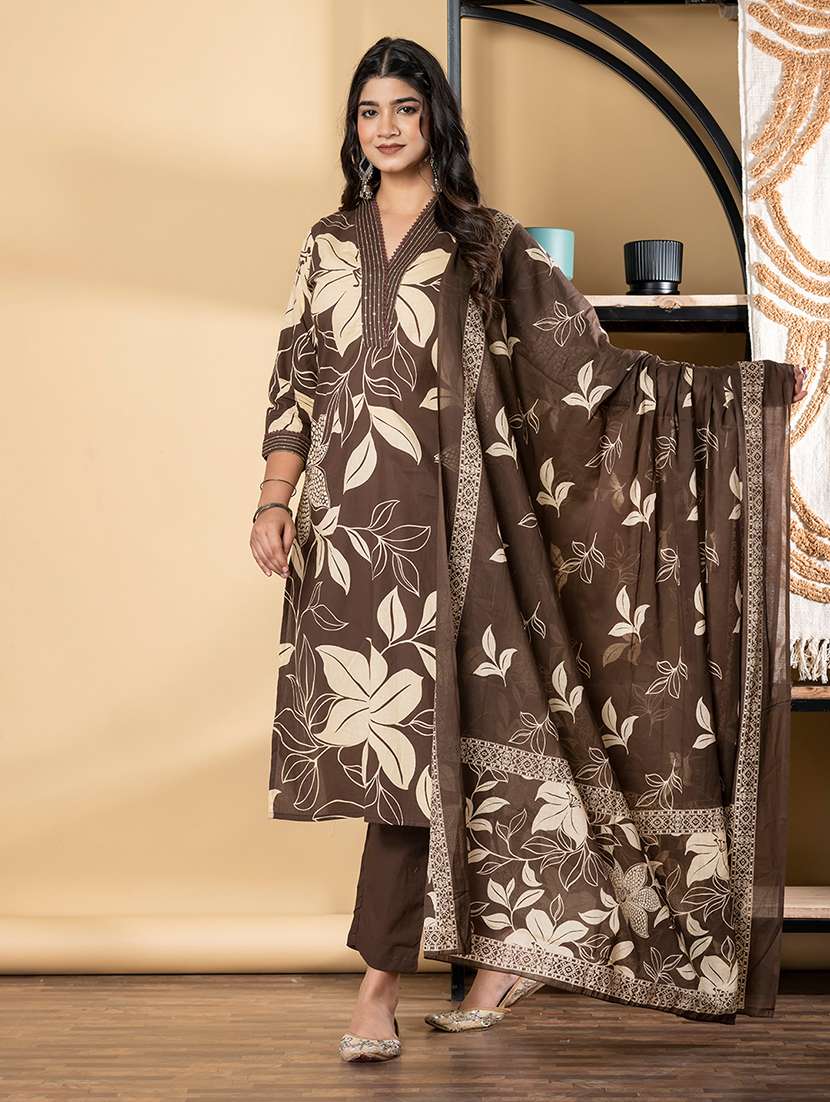 women three quarter sleeve kurta pant with dupatta set