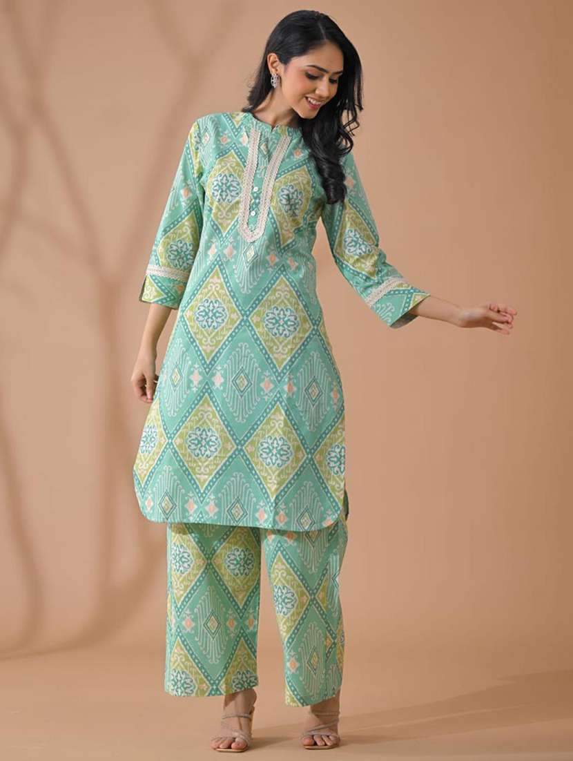 green cotton blend suit  set - 22058486 -  Standard Image - 2