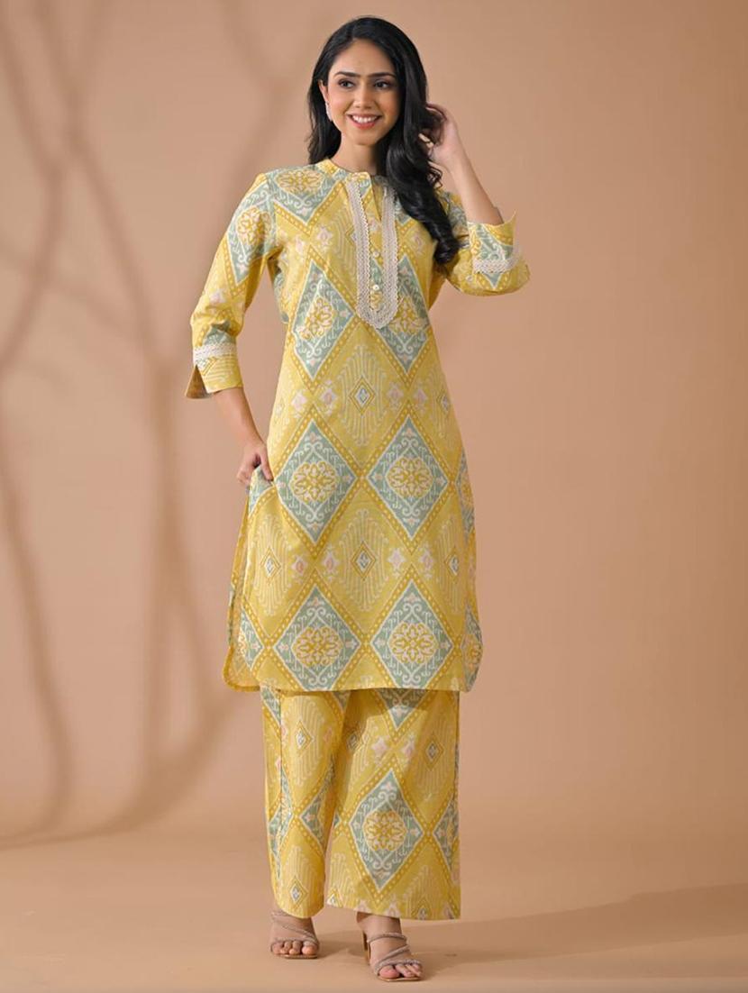 yellow cotton blend suit set - 22058488 - Standard Image - 2
