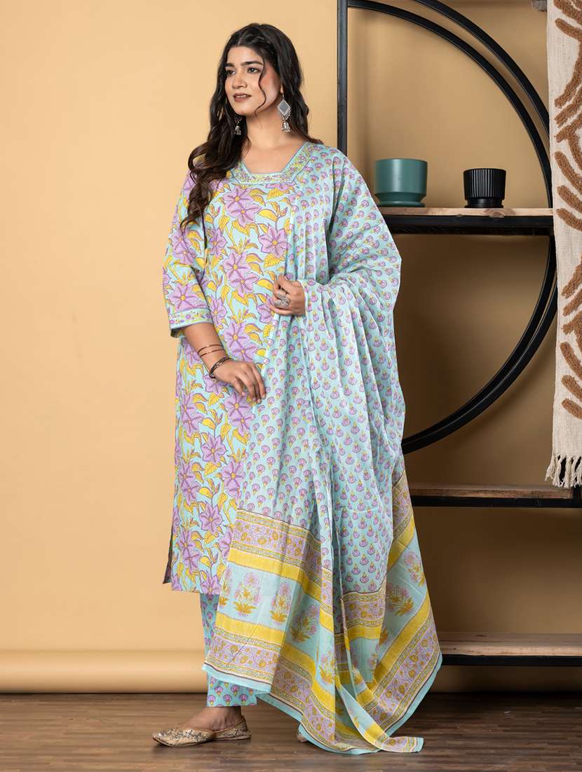 sea green cotton suit  set - 22058491 -  Standard Image - 2
