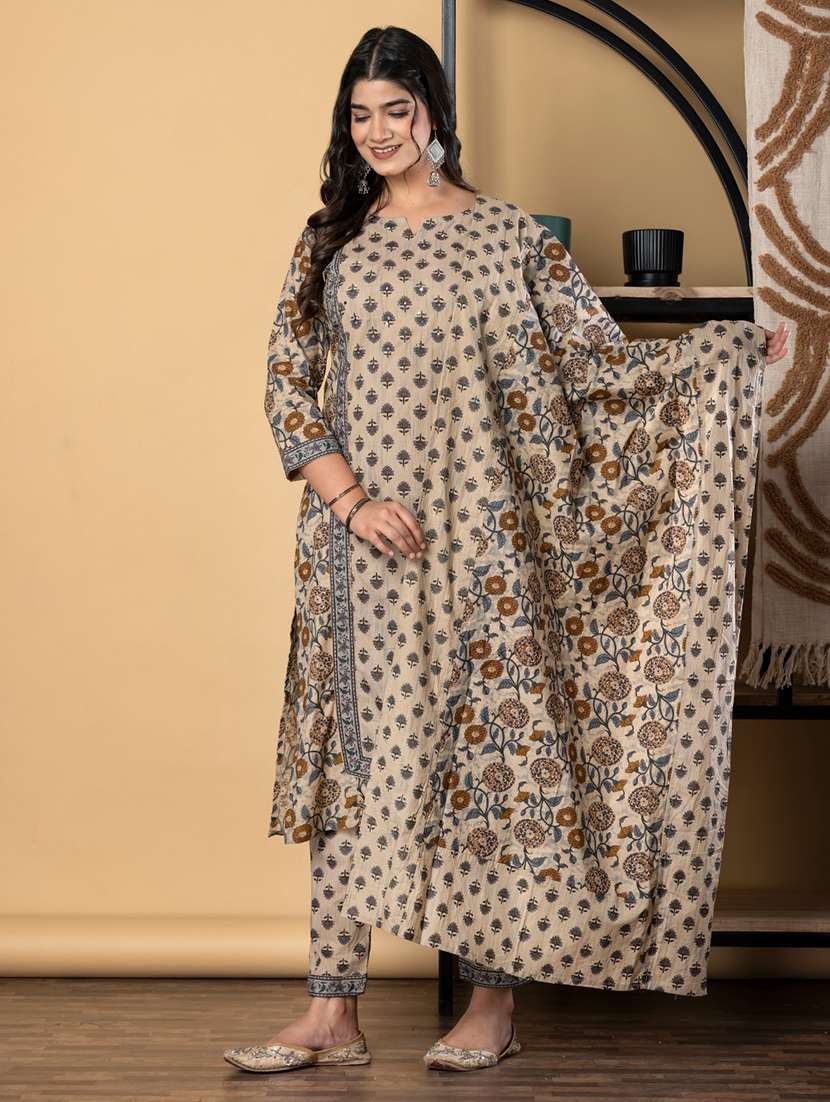 beige cotton suit  set