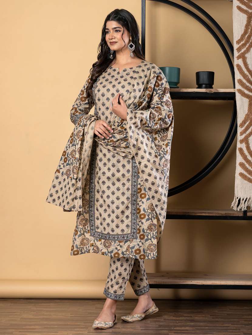 beige cotton suit  set - 22058516 -  Standard Image - 2