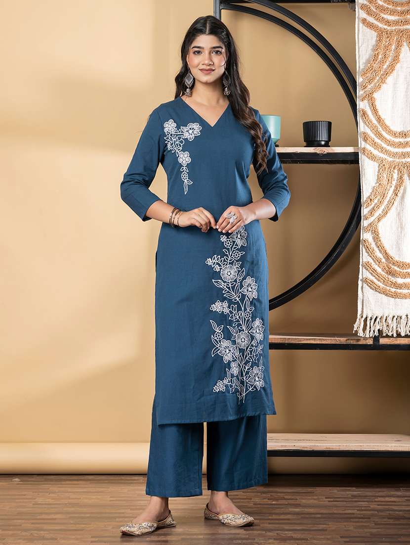 teal cotton suit  set