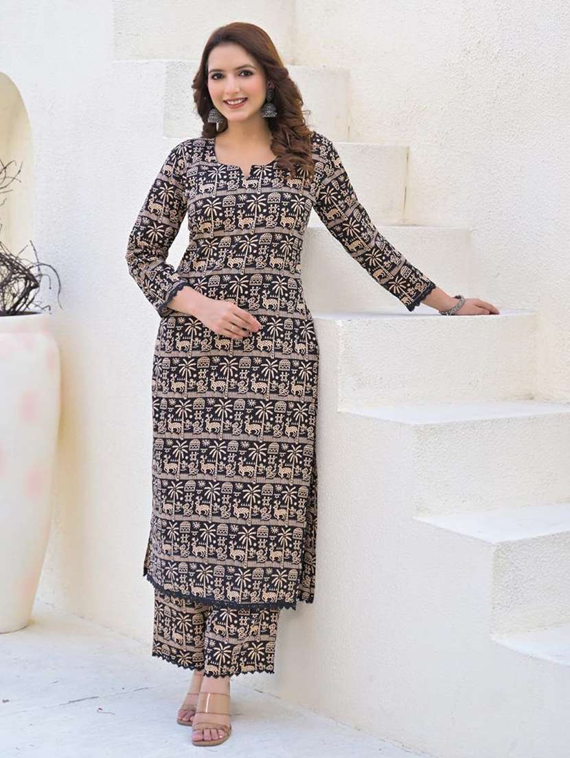 women long sleeve kurta and palazzo set - 22058524 -  Standard Image - 2