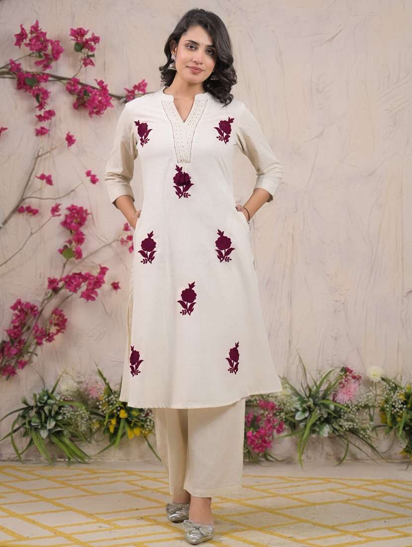 off white cotton blend suit  set - 22058525 -  Standard Image - 2