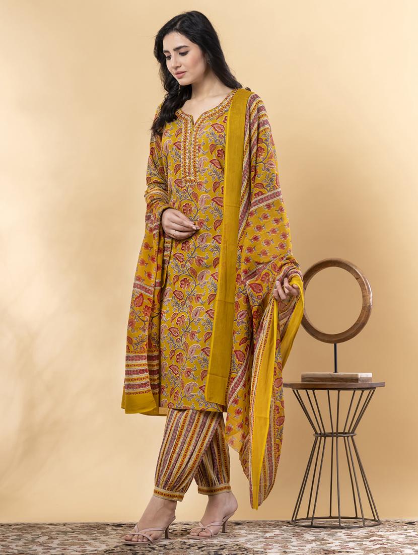 yellow cotton suit set - 22058531 - Standard Image - 2