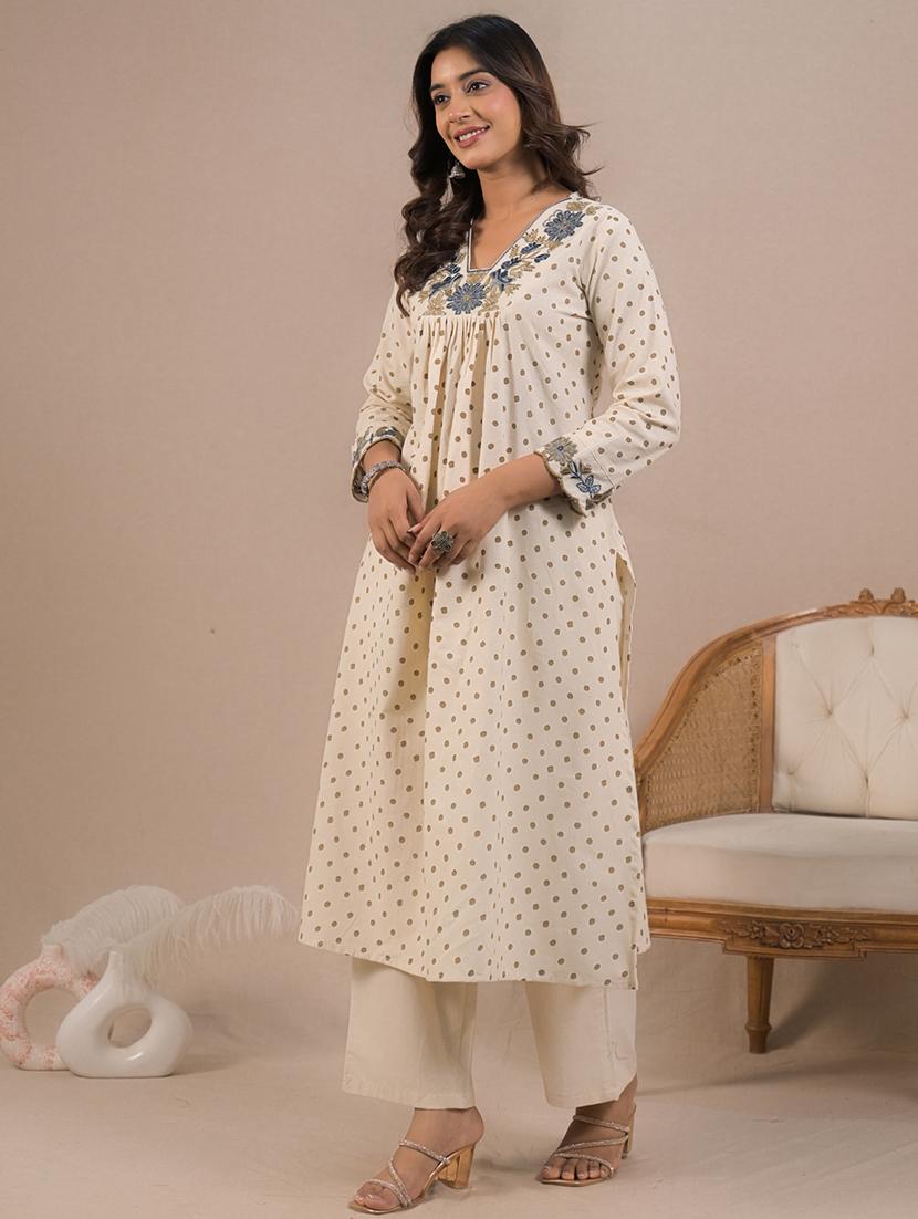 off white cotton blend suit set - 22058545 - Standard Image - 2