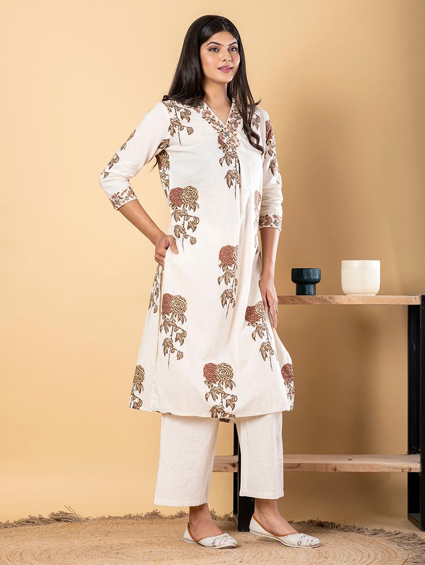 off white cotton blend suit set - 22058546 - Standard Image - 2