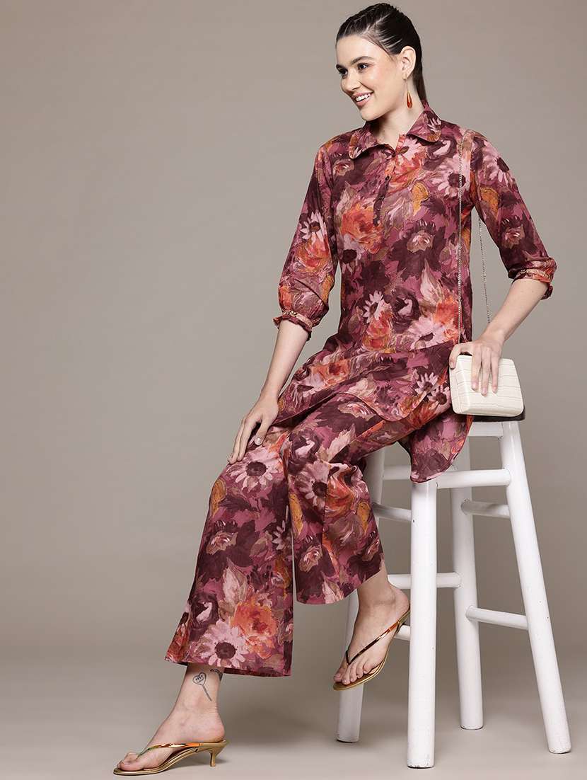 women floral print tunic and palazzo co-ord set - 22058557 -  Standard Image - 2