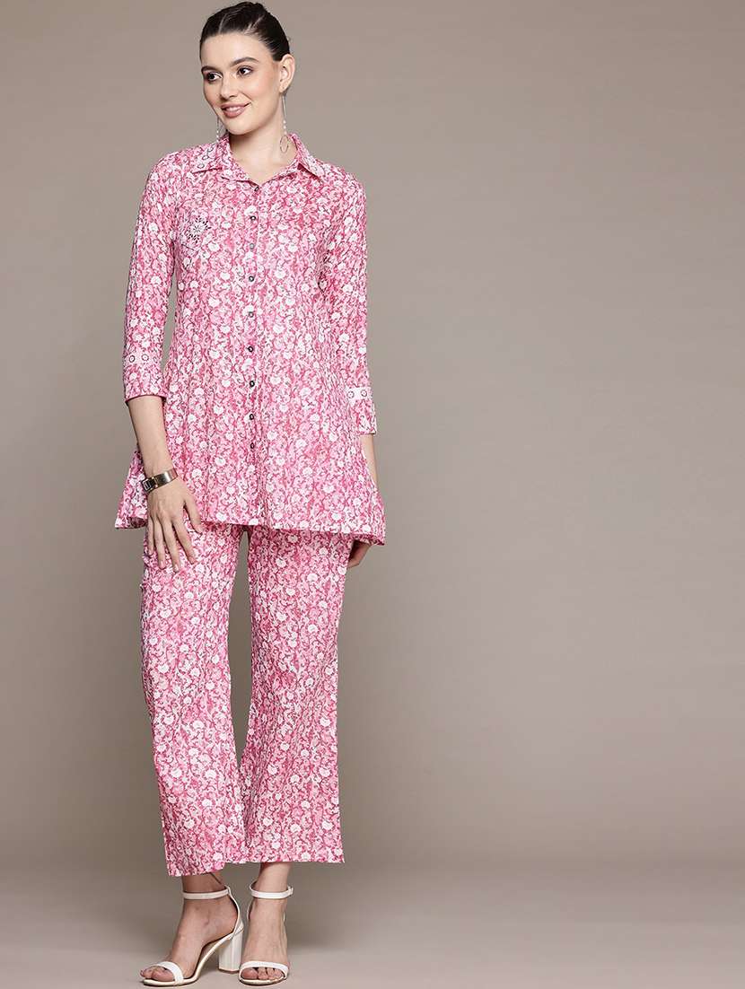 women floral print shirt and trouser co-ord set