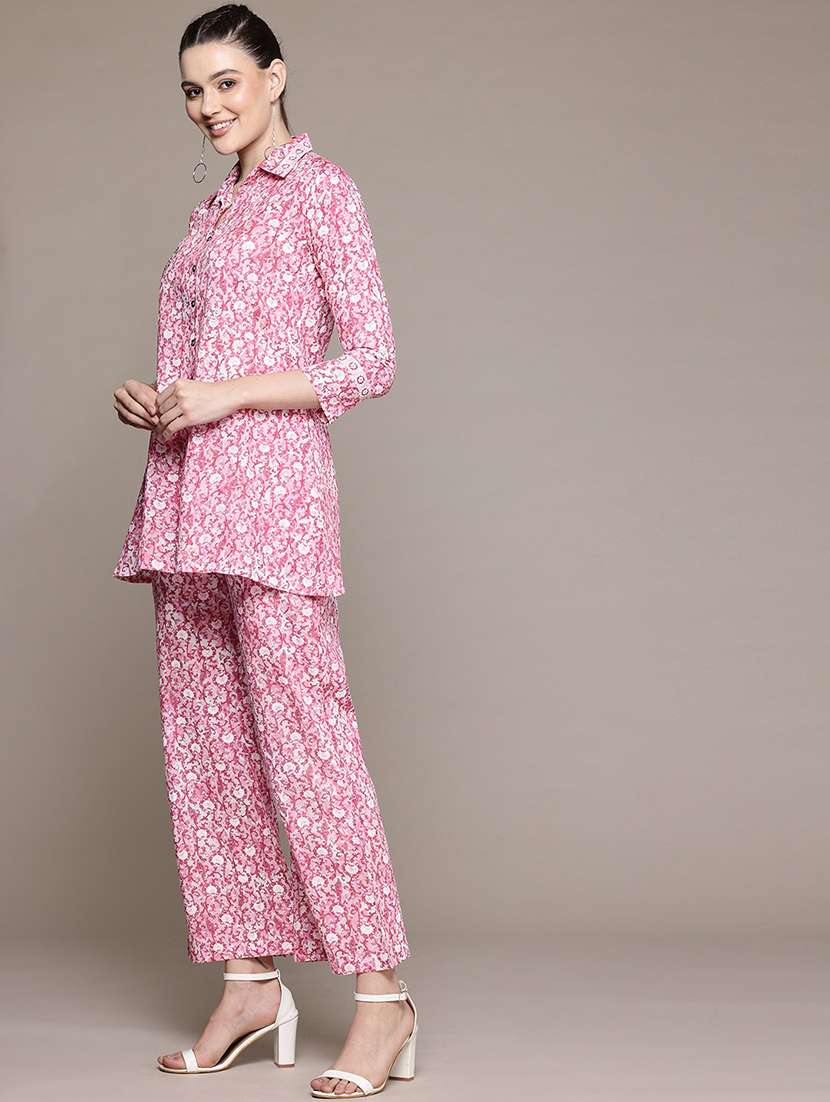women floral print shirt and trouser co-ord set - 22058558 - Standard Image - 2