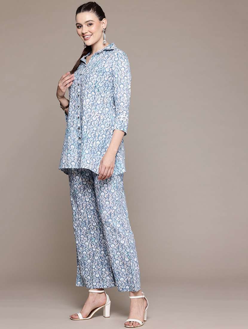 women floral print shirt and trouser co-ord set - 22058559 - Standard Image - 2