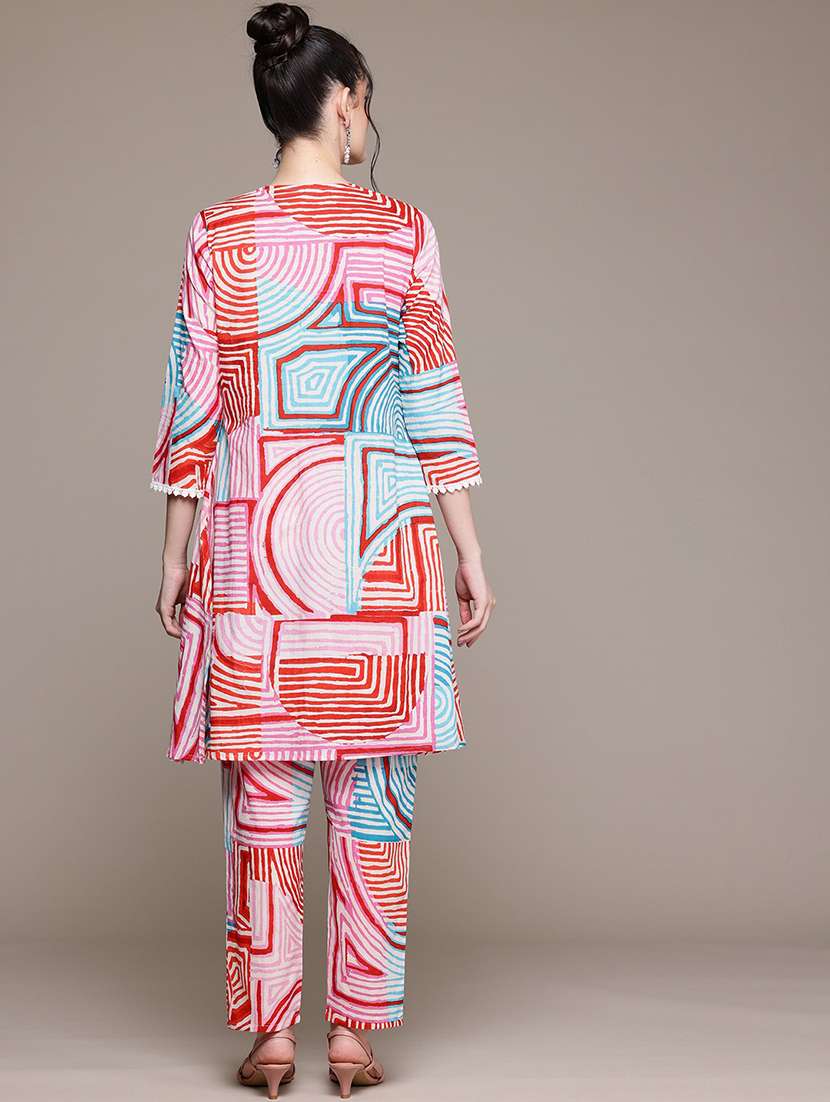 women printed three quarter sleeve ethnic co-ord set - 22058582 - Standard Image - 2