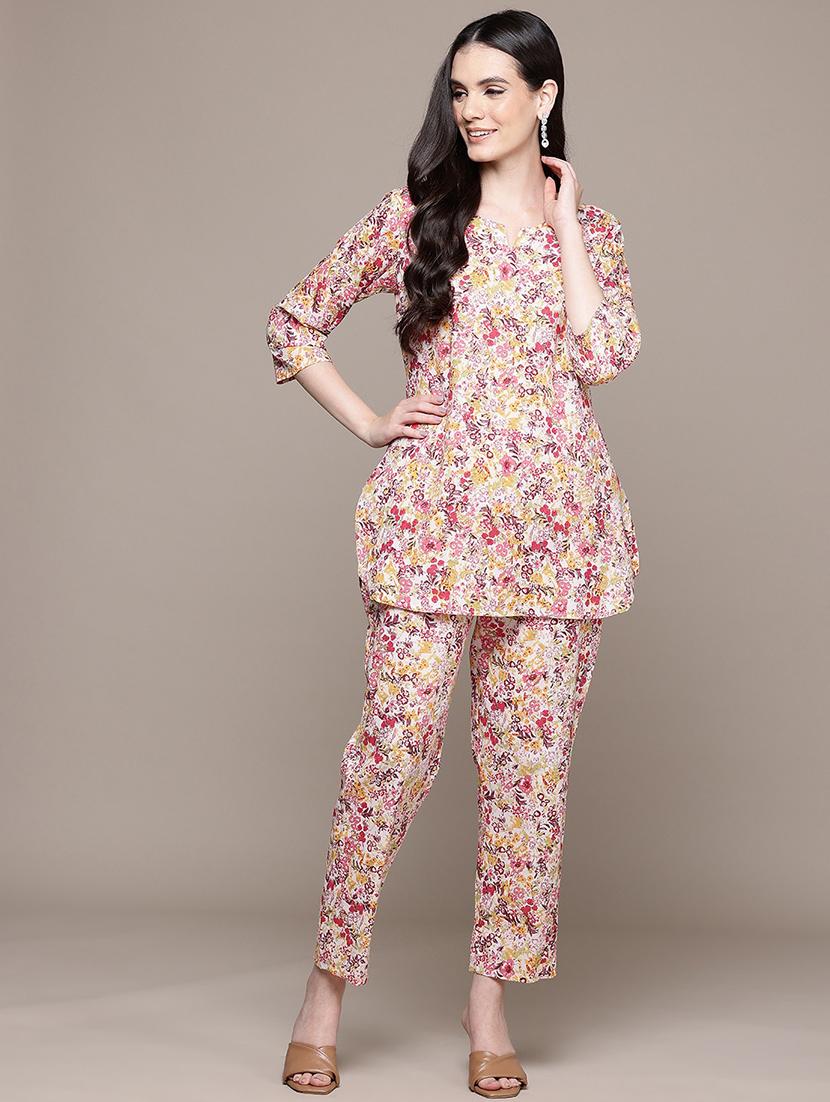 women printed three quarter sleeve ethnic co-ord set - 22058586 - Standard Image - 2