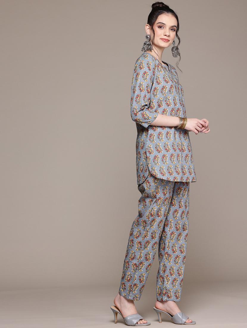 women printed three quarter sleeve ethnic co-ord set - 22058588 - Standard Image - 2