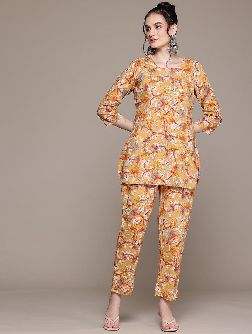 women printed three quarter sleeve ethnic co-ord set - 22058590 - Standard Image - 2