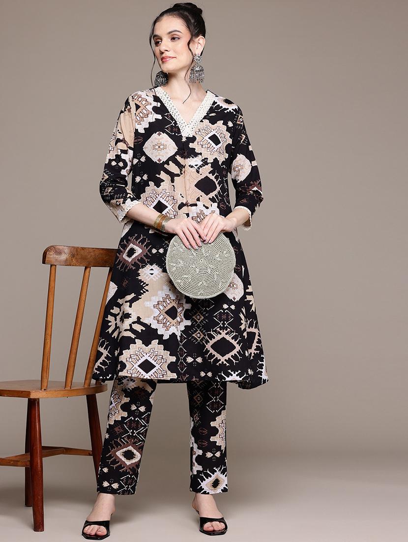 women printed three quarter sleeve ethnic co-ord set - 22058596 - Standard Image - 2