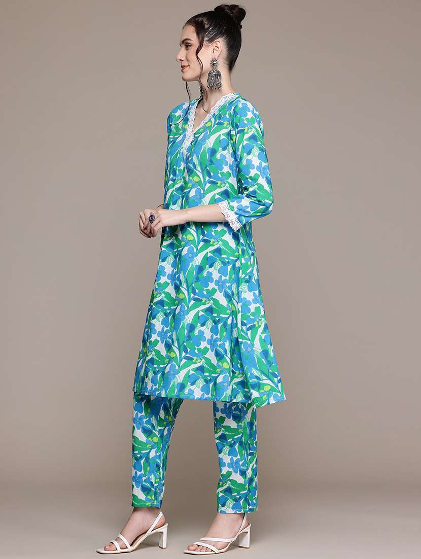 women printed three quarter sleeve ethnic co-ord set - 22058597 - Standard Image - 2