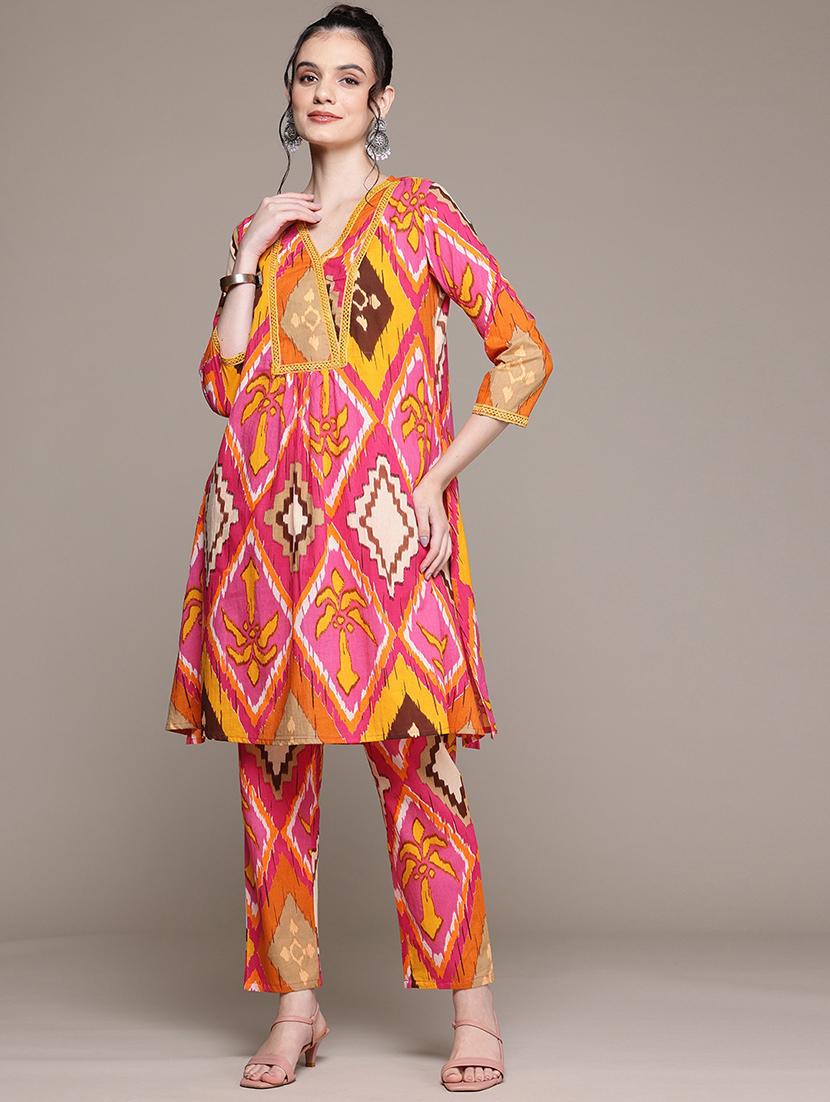 women printed three quarter sleeve ethnic co-ord set - 22058598 - Standard Image - 2