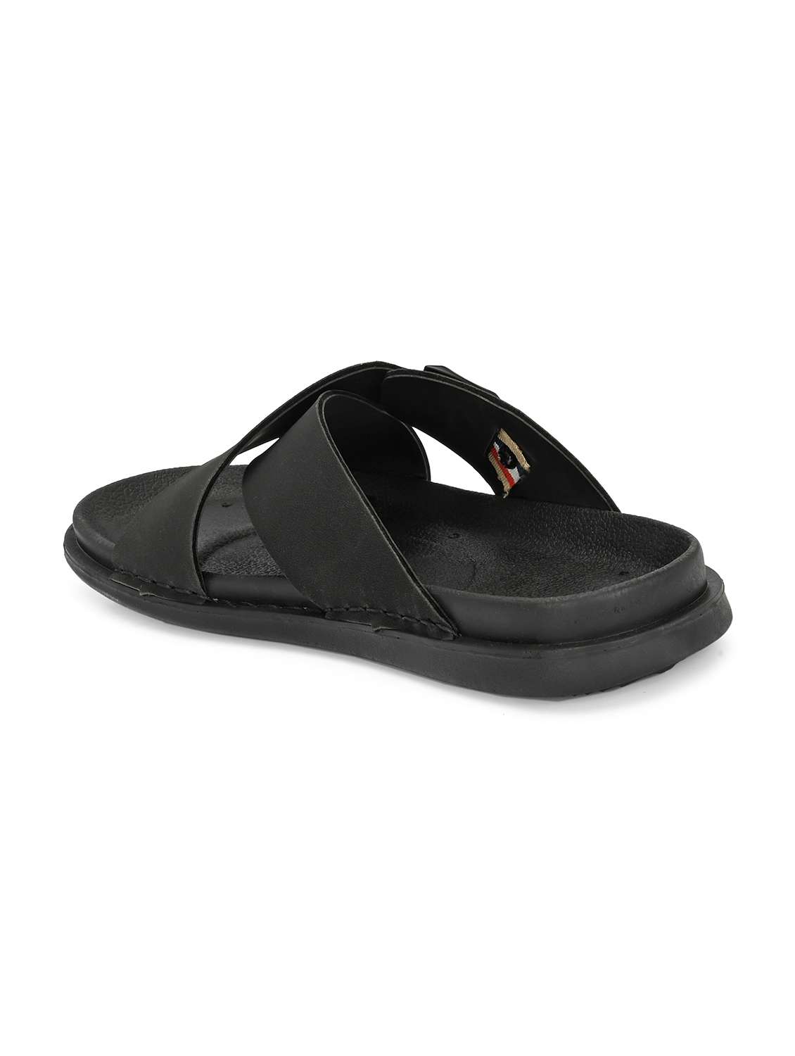 men solid black slip on sandal - 22058601 - Standard Image - 2