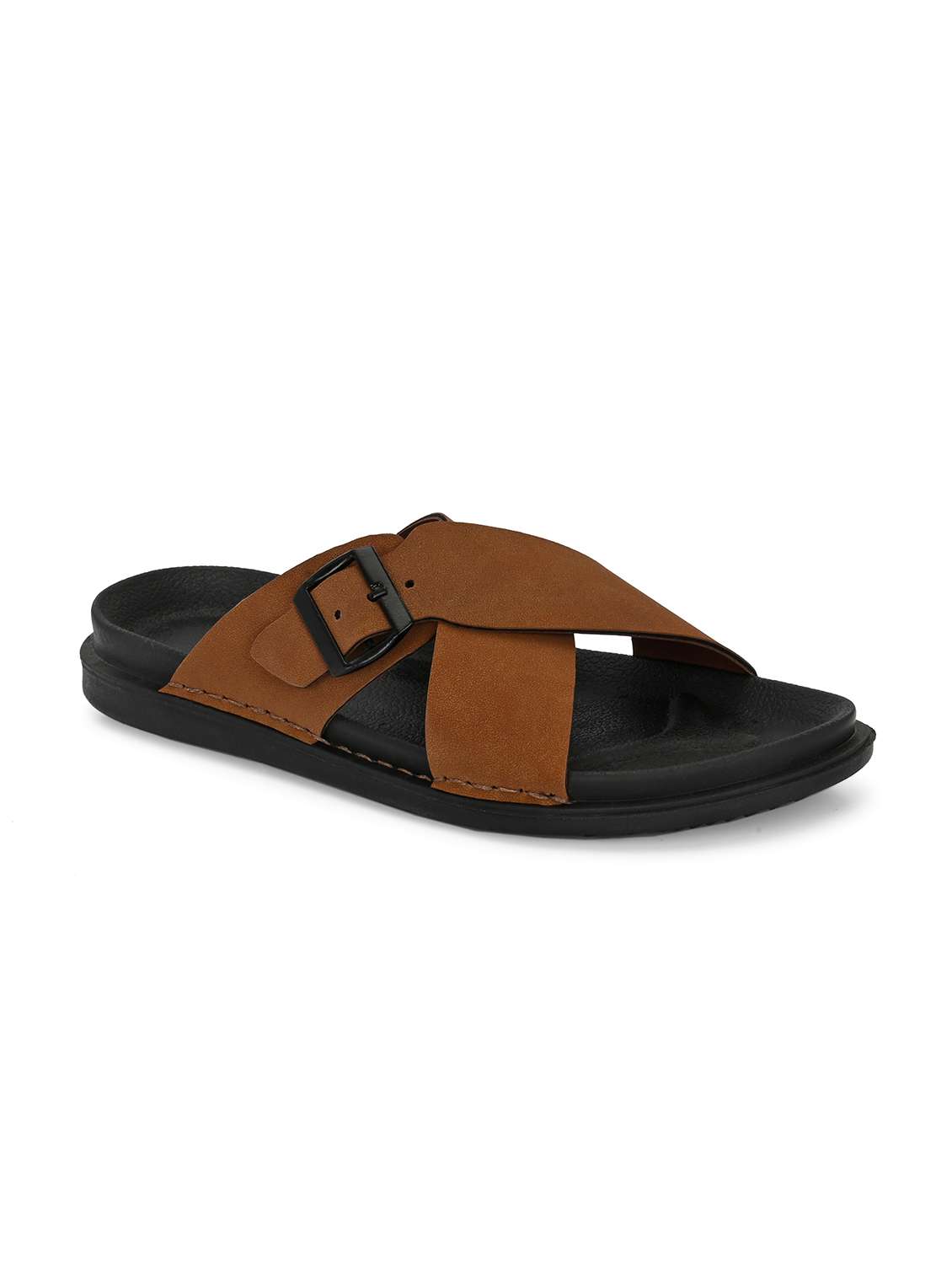 men solid brown slip on sandal - 22058602 -  Standard Image - 2