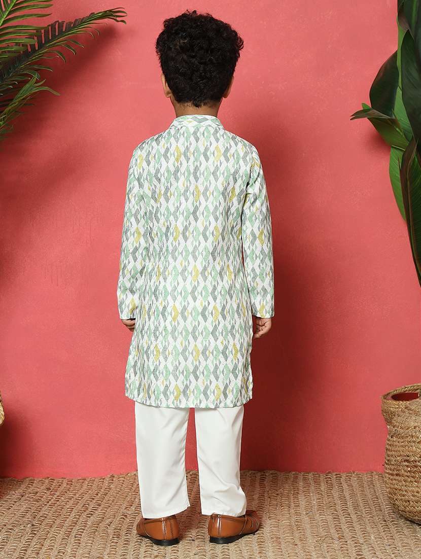boys printed mandarin collar kurta pyjama set - 22058605 - Standard Image - 2
