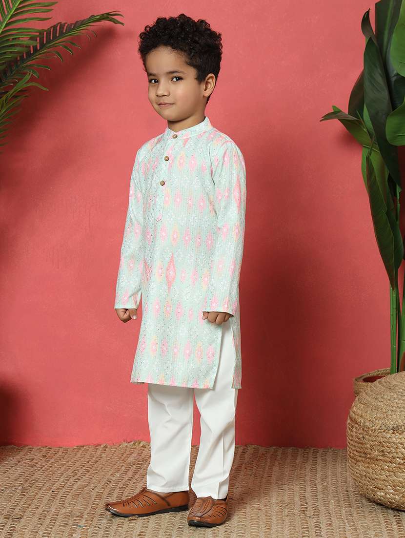 boys printed long sleeve kurta and pyjama set - 22058606 -  Standard Image - 2