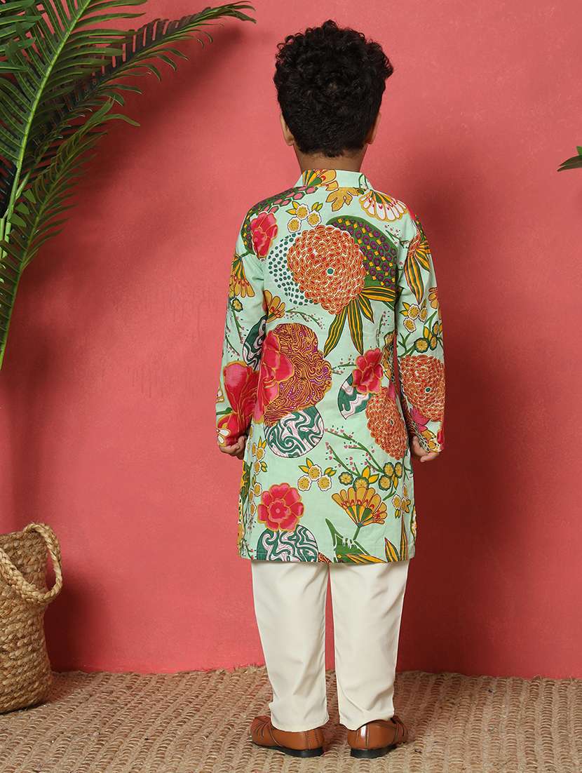 boys printed mandarin collar kurta pyjama set - 22058607 - Standard Image - 2