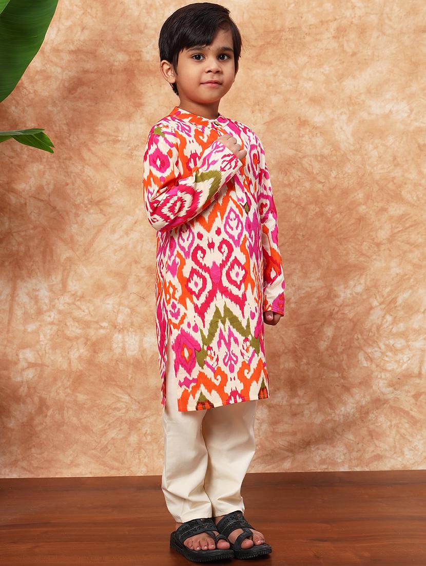 boys printed mandarin collar kurta pyjama set - 22058610 - Standard Image - 2