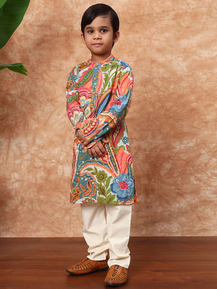boys printed long sleeve kurta and pyjama set - 22058611 -  Standard Image - 2