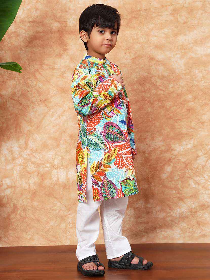boys printed long sleeve kurta and pyjama set - 22058612 -  Standard Image - 2