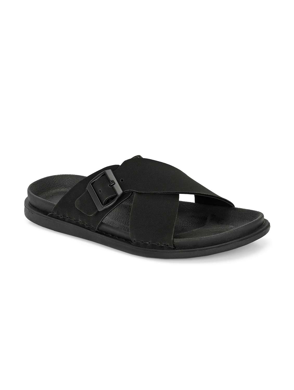 men black solid slip on sandal - 22058613 - Standard Image - 2