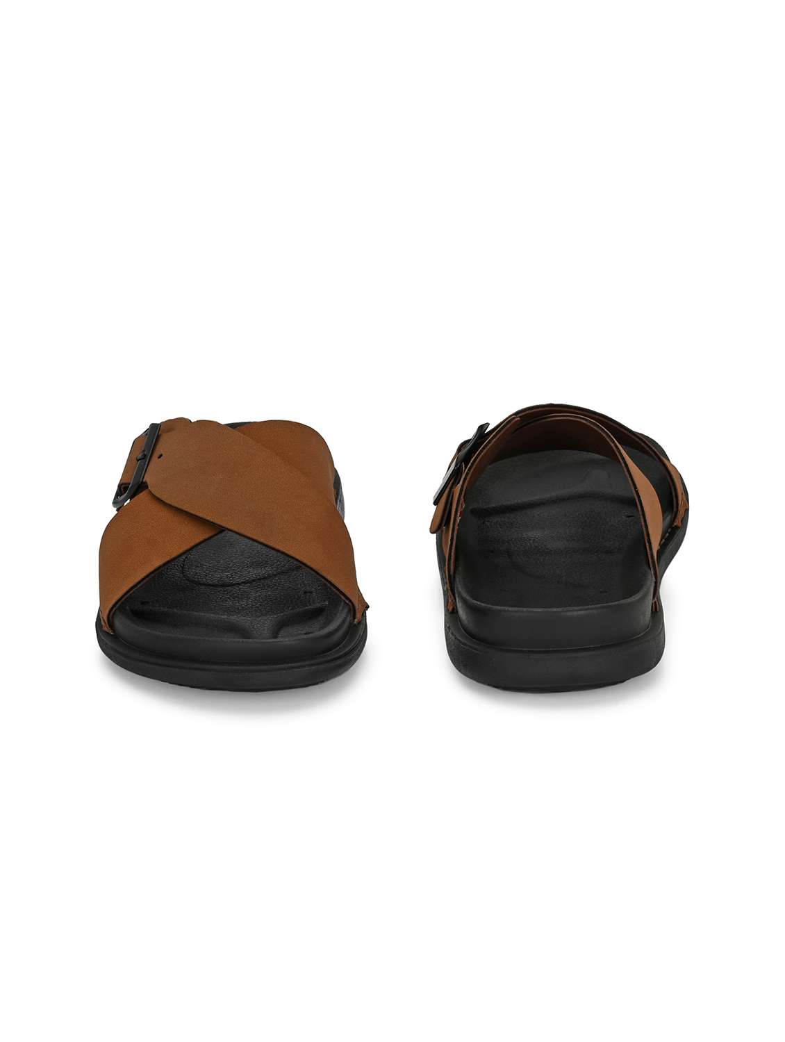 men brown solid slip on sandal - 22058614 -  Standard Image - 2