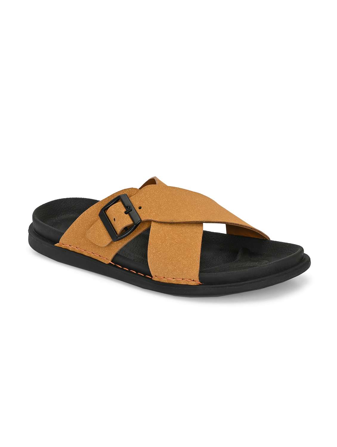 men tan solid slip on sandal - 22058615 -  Standard Image - 2