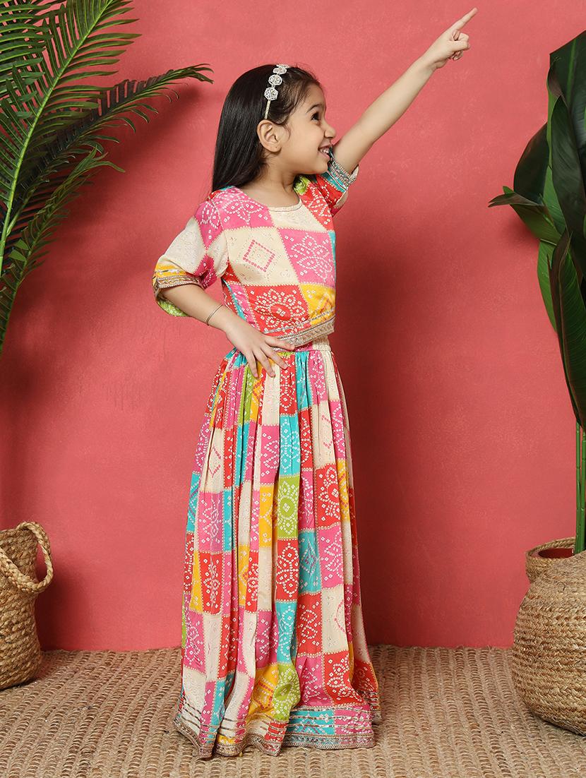 girls printed short sleeve lehenga and choli - 22058620 - Standard Image - 2