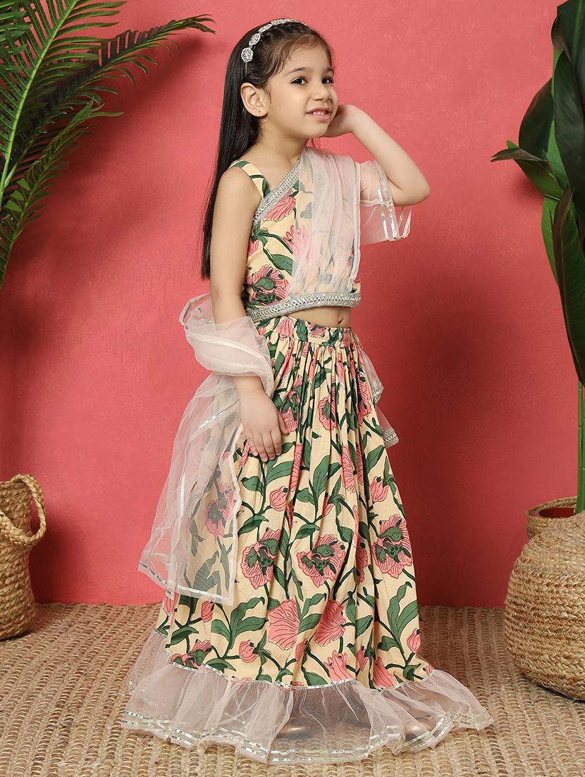girls printed single shoulder lehenga and choli solid - 22058621 - Standard Image - 2