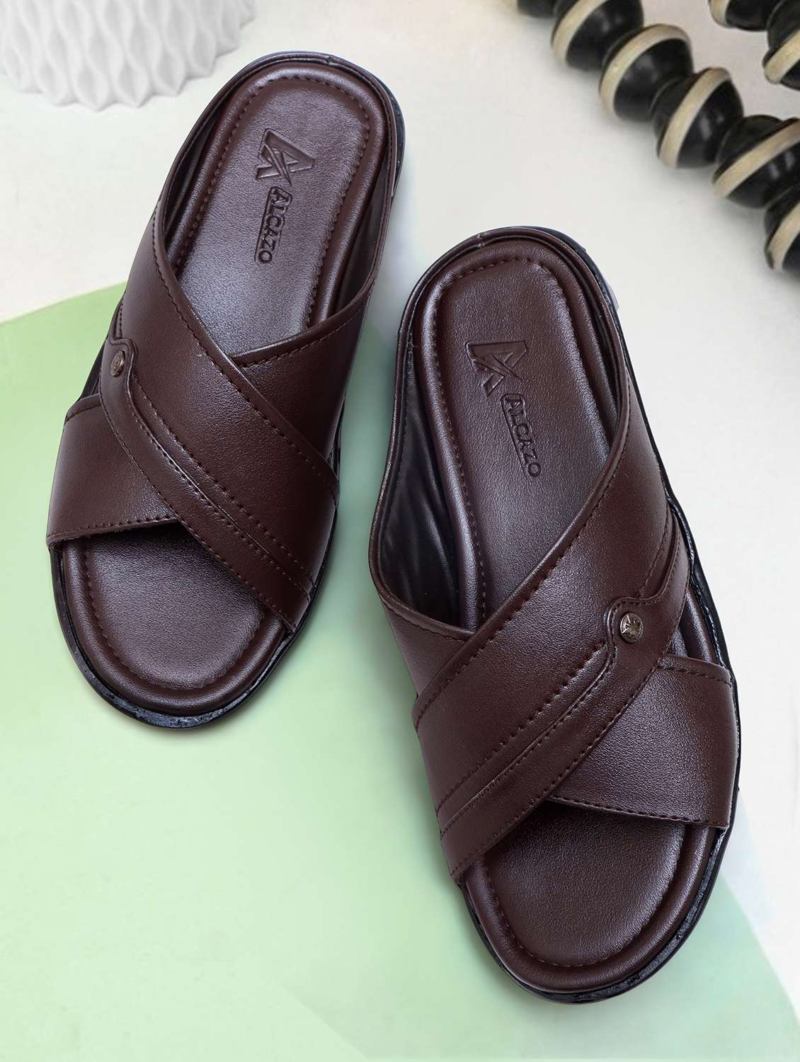 men brown slip on sandal