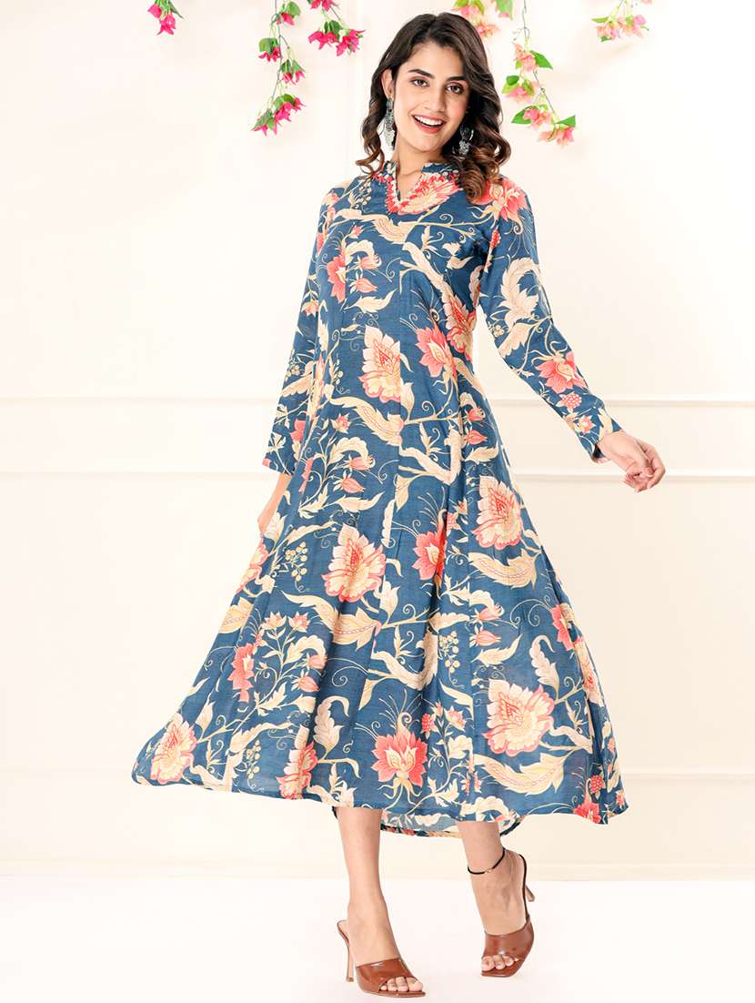 blue silk blend fit & flare gown - 22058628 - Standard Image - 2