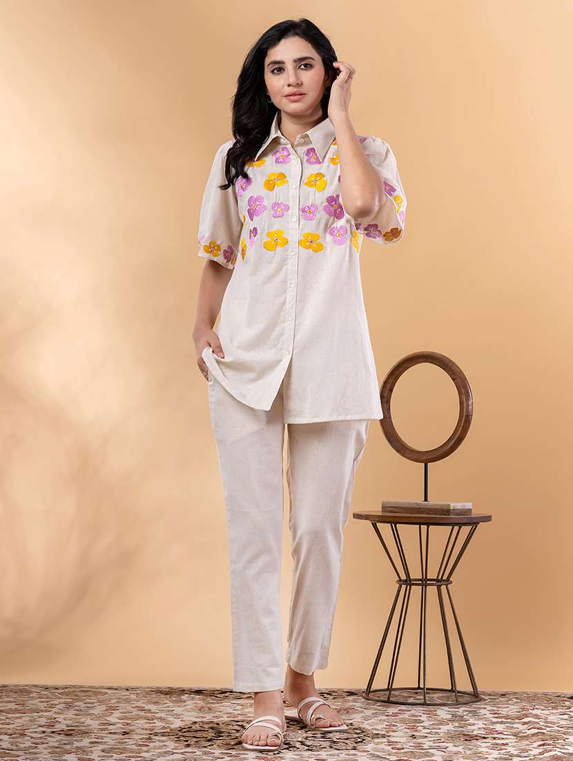 off white cotton blend coord set - 22058647 - Standard Image - 2