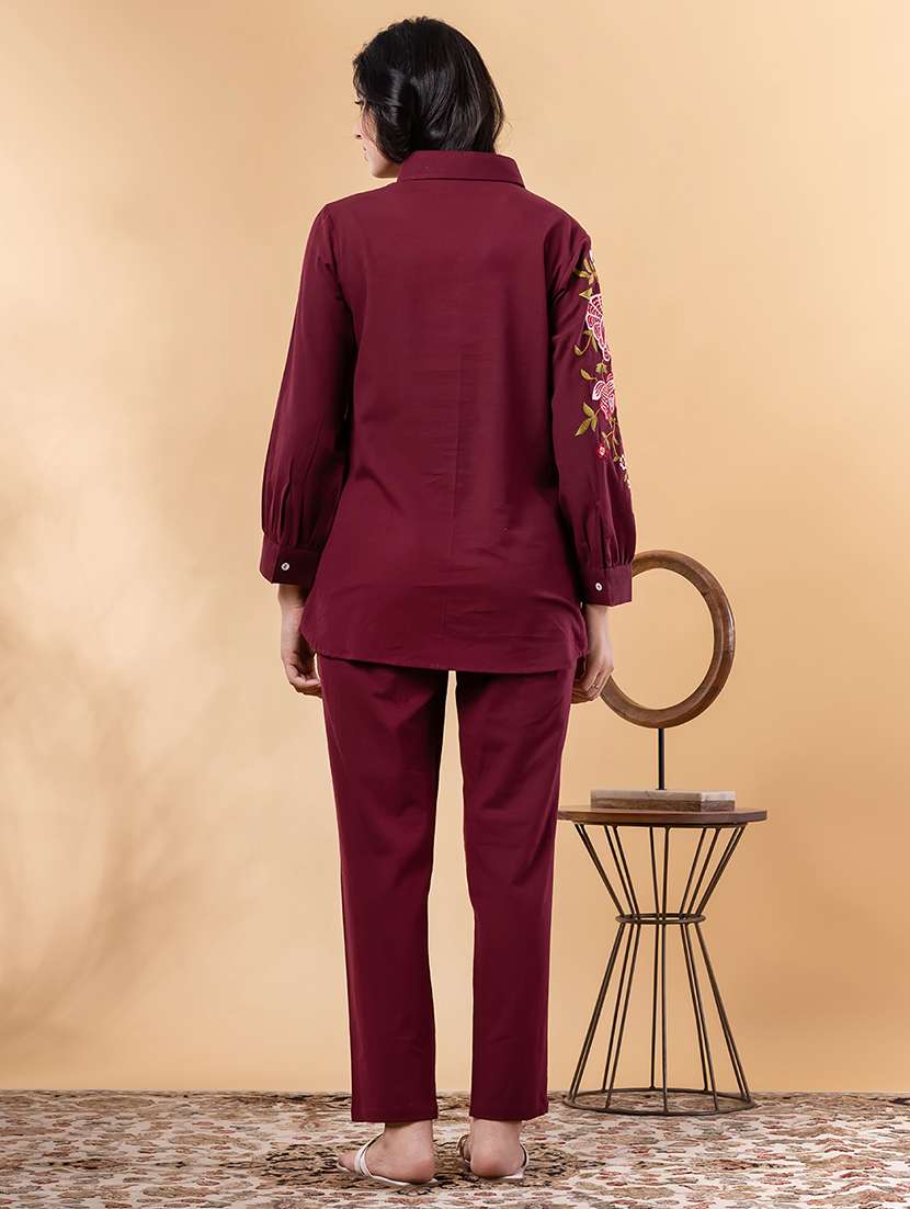 maroon cotton blend coord set - 22058650 - Standard Image - 2