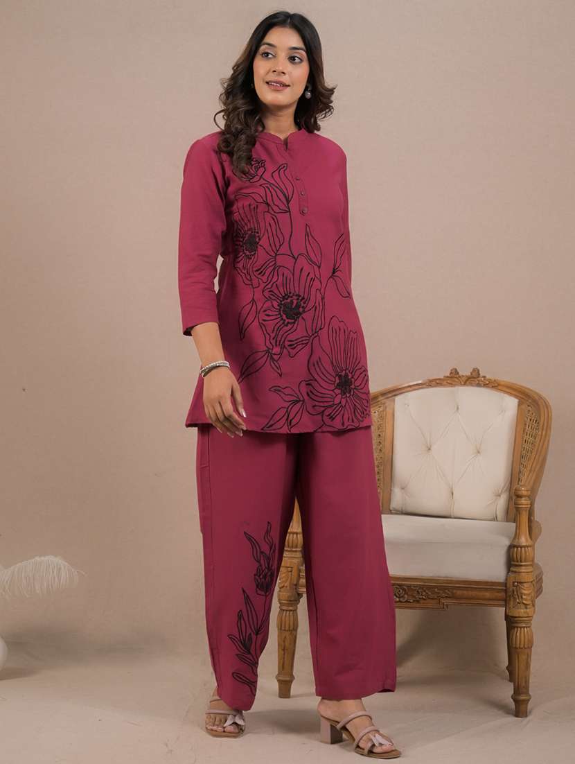 pink cotton blend coord set - 22058669 -  Standard Image - 2
