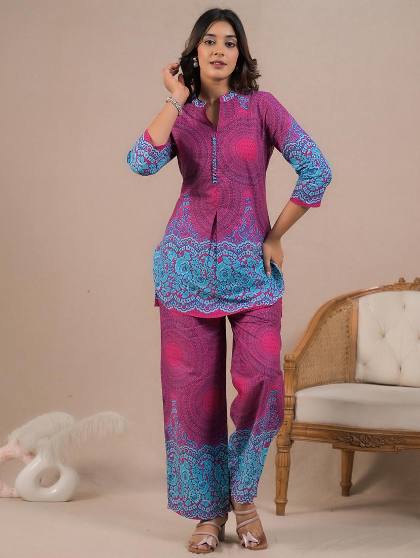 women three quarter sleeve regular fit ethnic co-ord set - 22058680 - Standard Image - 2