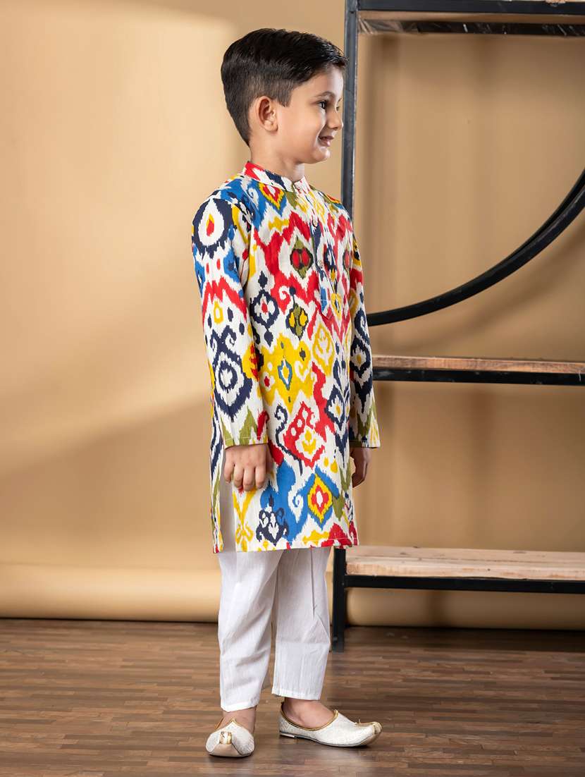 boys printed mandarin collar kurta pyjama set - 22058699 - Standard Image - 2