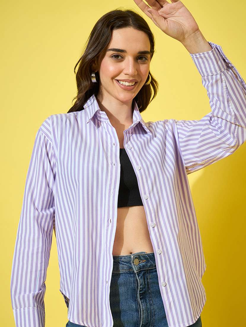 women striped collred long sleeve shirt - 22058711 - Standard Image - 2