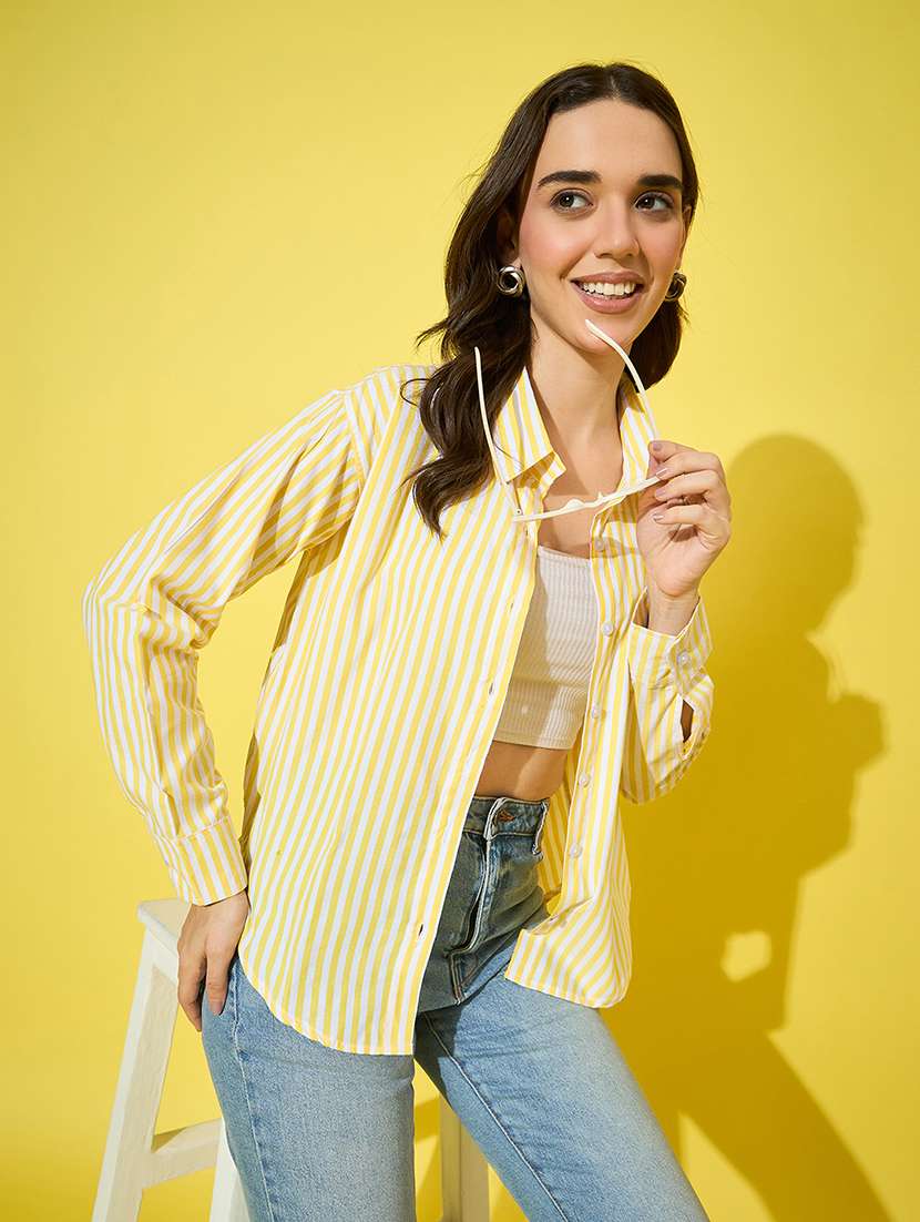 women striped collred long sleeve shirt - 22058712 - Standard Image - 2