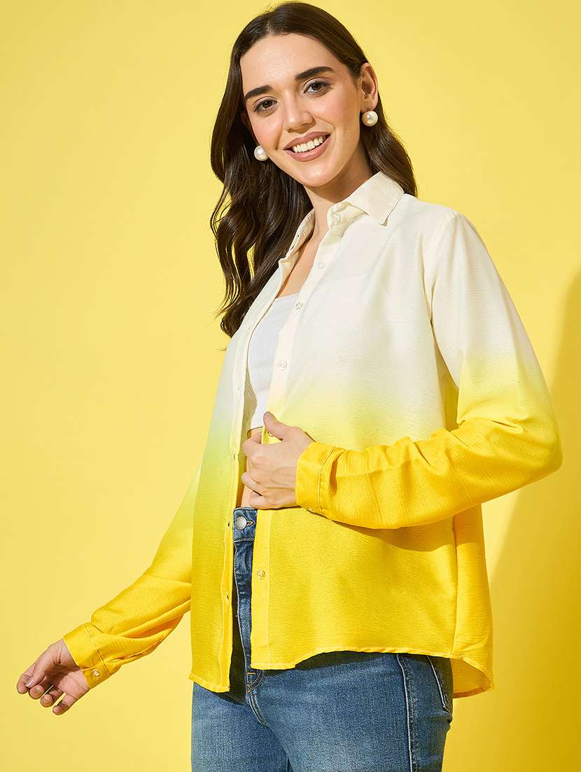 women ombre print collared long sleeve shirt - 22058717 -  Standard Image - 2
