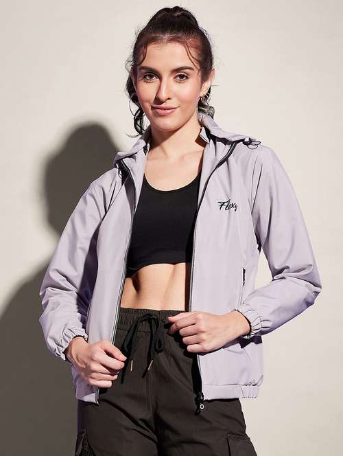 women solid long sleeve hooded windcheater jacket - 22058748 -  Standard Image - 0